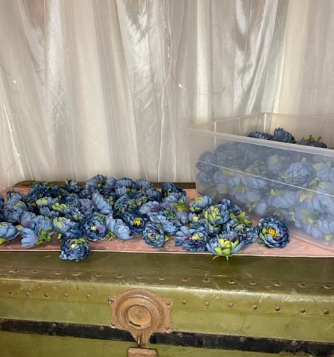 100 piece blue silk flowers 20.00