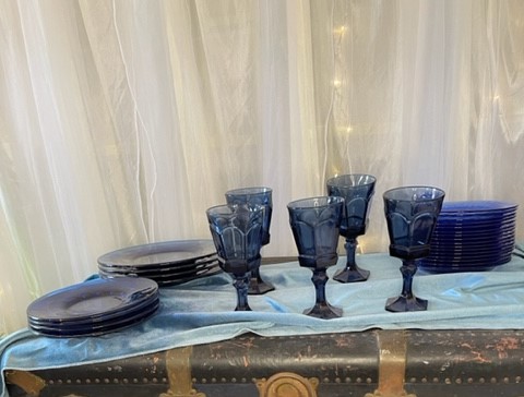 blue depression glass collection