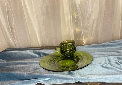 green bubble depression plates-coffee cup set 3.50 quanity 6
